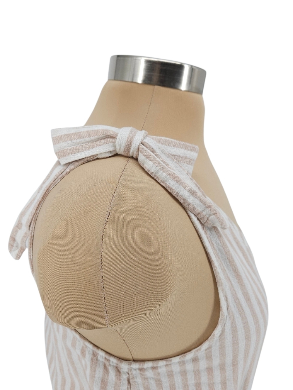 A New Day Cropped Jumpsuit Linen Beige Stripe Tie Straps V Neck Pants Romper XS - Picture 3 of 7